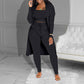 Casual 3-Piece Knit Set – Cropped Top, Cardigan & Pants