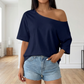 👕 LIMITED-TIME 50% OFF! ✨ Women's Off-Shoulder T-Shirt – Casual, Cotton, Drop Shoulder, Relaxe
