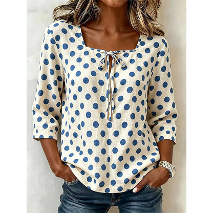 Women’s Vintage Polka Dot Top with Square Neck Tie